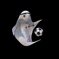 Traditional Arabic Style Doll with White Robe Black Headscarf Red Stars and Soccer Ball