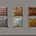 Vibrant Decorative Throw Pillows With Diverse Geometric Wave And Circular Patterns Design 3d model