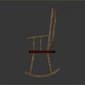 Wooden Rocking Armchair With Traditional Design Carved Back Spindles And Red Upholstered Seat