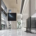 Spacious Modern Lobby Reception Desk Area With Polished Floors Stone Walls And Digital Screen