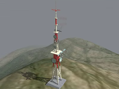 Industrial Communication Tower With Steel Structure Antennas And Mounting Brackets In Mountain Terrain 3d model