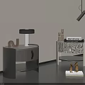 Modern Dark Wood Nightstand And Patterned Bedside Table With Drawer Books And Figurines