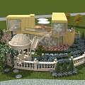 Exquisite Garden Landscape Design With Classical Dome Pavilion Modern Container Lounge And Vibrant Ornamental Plantings