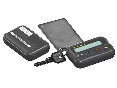 Everyday Living Essentials With Electronic Calculator Black Key Leather Card Holder And Portable Electronic Tag 3d model