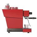 Professional Red Coffee Machine Kitchen Appliance With Stacked Striped Cups And White Cup