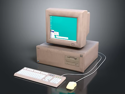 Vintage Electronic Computer Setup With CRT Monitor Desktop Tower Keyboard And Mouse 3d model