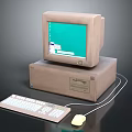 Vintage Electronic Computer Setup With CRT Monitor Desktop Tower Keyboard And Mouse