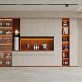 Elegant Modern Wine Cabinet With Glass Doors LED Lighting And Wine Bottles