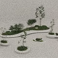 Modern Tree Planters With Various Green Plants Shrubs And Small Trees 3d model