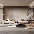 Modern Minimalist Living Room Interior With Sofa Coffee Table And Decorative Painting