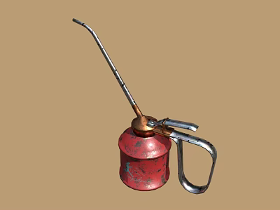 Red Metal Oil Can With Long Spout And Handle For Daily Household Living Supplies 3d model