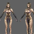 Game Movie Female Characters in Elaborate Purple Gold Costumes with Gloves