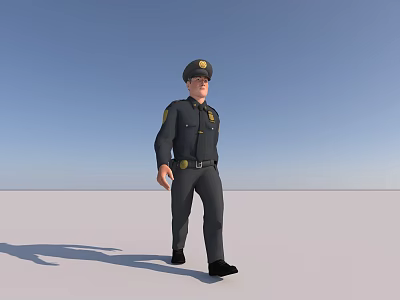 Man in Police Uniform Walking Against Blue Sky Outdoor Background 3d model