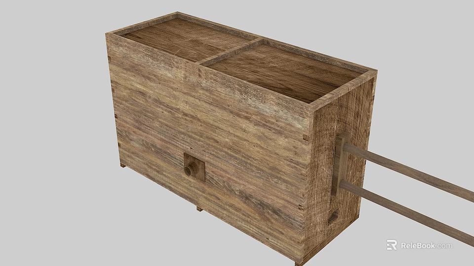 Wooden Agricultural Equipment With Double Compartment And Hand Pulled Design For Farm Seeding Tasks 3d model 