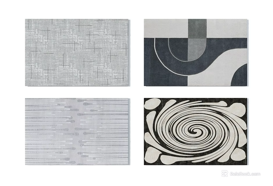 Modern Square Rugs With Various Geometric And Abstract Patterns In Neutral Tones 3d model