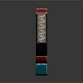 Futuristic Sci-Fi Circular Mechanical Device Featuring Metallic Blue Red Gray Texture And Grid Holes