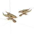 Two Detailed Dragon Skull Sculptures With Sharp Horns And Fangs