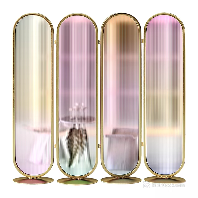 Artistic Modern Wall Decor With Golden Framed Gradient Vertical Striped Glass Panels 3d model 