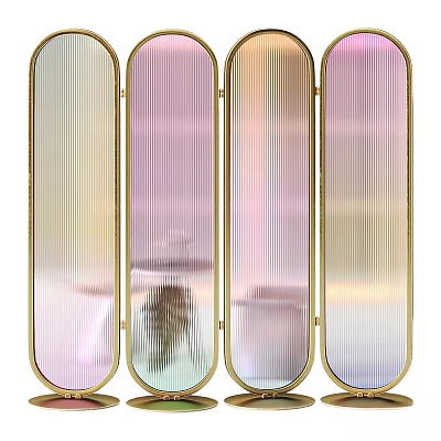 Artistic Modern Wall Decor With Golden Framed Gradient Vertical Striped Glass Panels 3d model