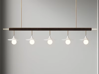 Modern Linear Chandelier With Five White Globe Lights Hanging From Dark Bar 3d model