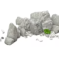 Natural Stone Arrangement With Small Pebbles And Green Succulent Plant