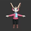 Cartoon Rabbit Game Character With Long Ears Blue Eyes Pink Scarf Pink Top Black Pants