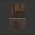 Vintage Wooden Storage Cabinet With Marble Top Open Shelf Upper Cabinets And Lower Drawers