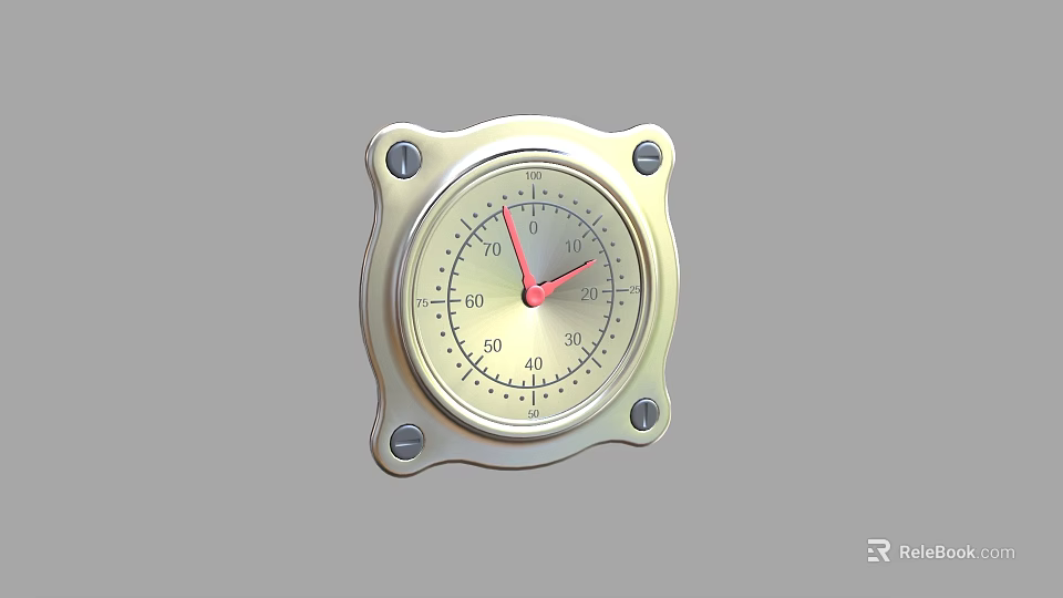 Industrial Equipment Gauge with Metal Casing Circular Dial and Red Pointer 3d model 