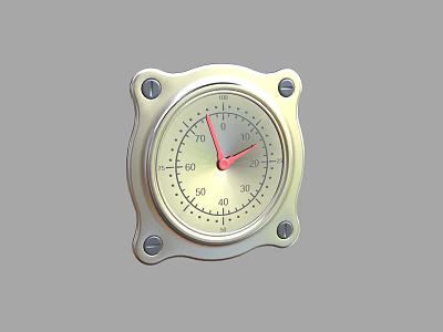 Industrial Equipment Gauge with Metal Casing Circular Dial and Red Pointer 3d model