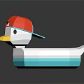 Low Poly Style Duck Figurine With Red Hat Yellow Beak Black Eyes And Blue Interior