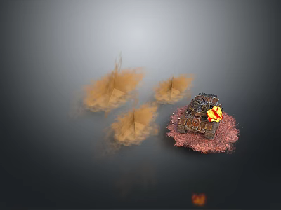 Military Battle Tank with Yellow Insignia Smoke Clouds Explosion Flames on Red Ground 3d model