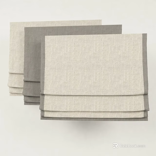 Beige And Gray Linen Roman Blinds Stacked As Window Treatment 3d model 