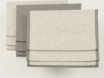 Beige And Gray Linen Roman Blinds Stacked As Window Treatment 3d model