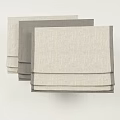 Beige And Gray Linen Roman Blinds Stacked As Window Treatment