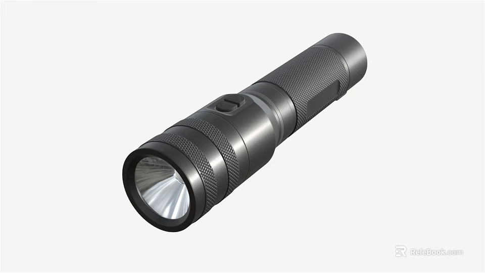 Black Metal Flashlight With Textured Grip Portable Design And Bright LED Light 3d model 