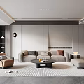 Modern Living Room Interior Design With Sofa Armchair Coffee Table And Patterned Rug