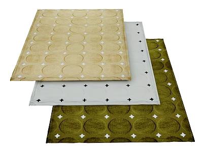 Stylish Square Rugs with Circular and Cross Patterns in Beige White and Green 3d model
