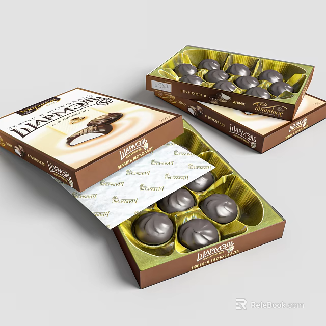Luxury Chocolate Balls Displayed In Open Golden Brown Boxes With Wrapper 3d model