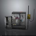Aged Electrical Equipment with Metal Cabinets Graffiti Yellow Device and Cables