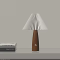 Modern Wooden Table Lamp With Pleated Beige Shade And Gold Accent