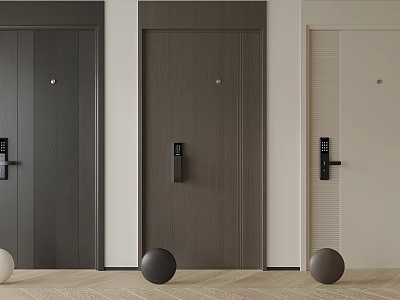 Modern Security Doors With Textured Wood Grain Designs Digital Locks And Various Neutral Finishes 3d model