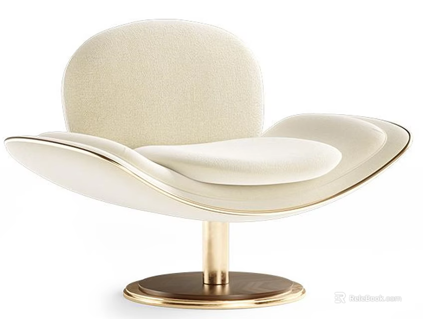 Modern Elegant Beige Upholstered Armchair With Streamlined Design And Gold Base 3d model 