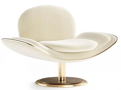 Modern Elegant Beige Upholstered Armchair With Streamlined Design And Gold Base 3d model