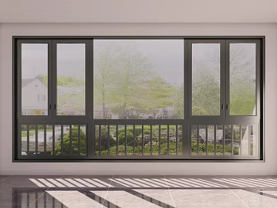 Modern Casement Window With Large Glass Panels For Natural Light And Green Outdoor View In Residential Interior 3d model