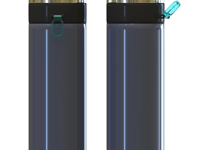 Two Dark Gray Insulated Cups With Black Lids And Green Flip Handles 3d model
