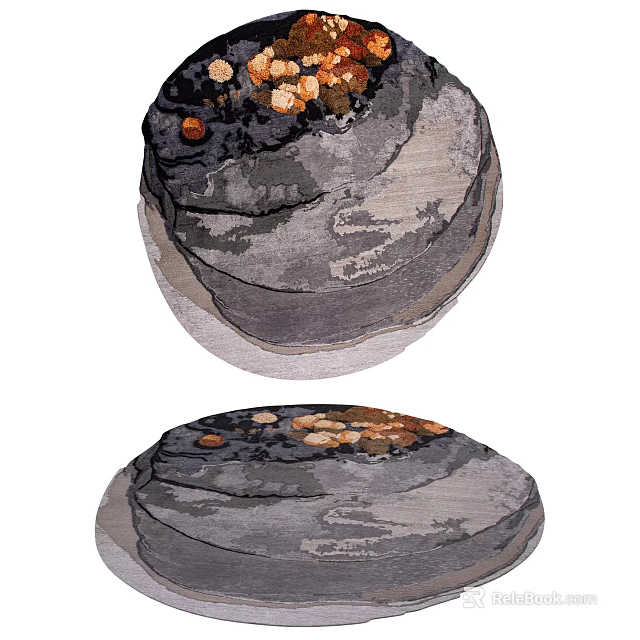 Circular Shaped Rug with Gray Tones Layered Texture and Decorative Accents for Home Decor 3d model 
