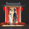 Chinese Style Lantern Festival Photo Spot With Red Lanterns Traditional Costume Figures And Flower Decorations