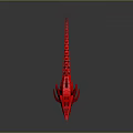 Red Elongated Biomechanical Creature With Spikes Blue Glowing Lines On Dark Background