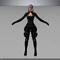 Blue Haired Female Character Wearing Glasses Black Tactical Outfit With Combat Gear Standing Arms Outstretched