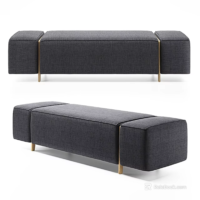 Modern Gray Fabric Sofa Bench With Metal Legs And Three Section Design 3d model 